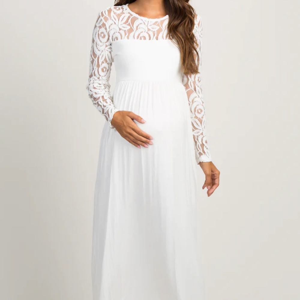 PinkBlush Ivory Lace Sleeve Maternity Maxi Dress
